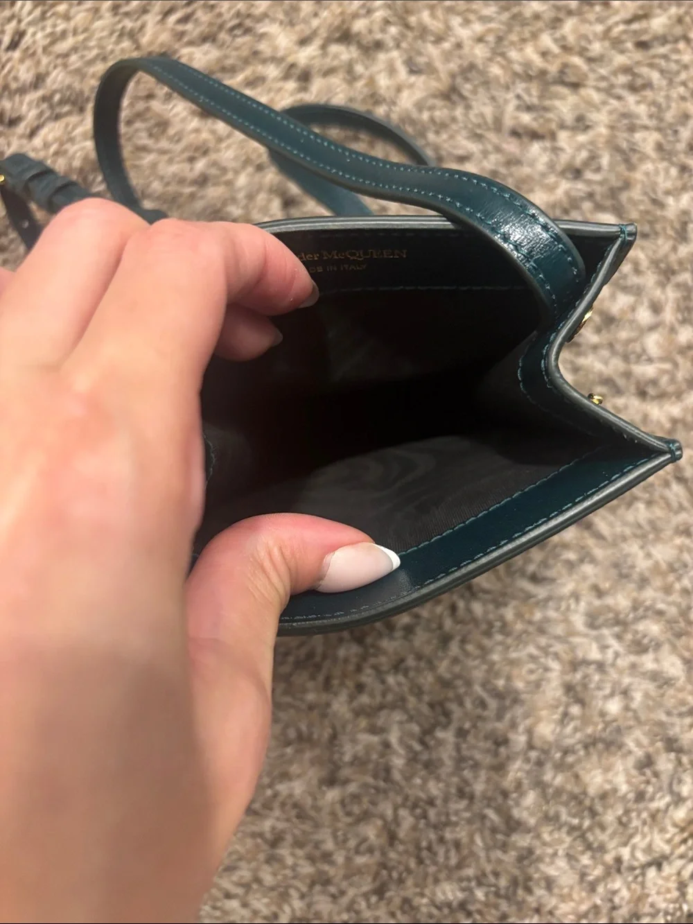 Alexander McQueen Teal Green Leather Crossbody Bag with Gold Logo